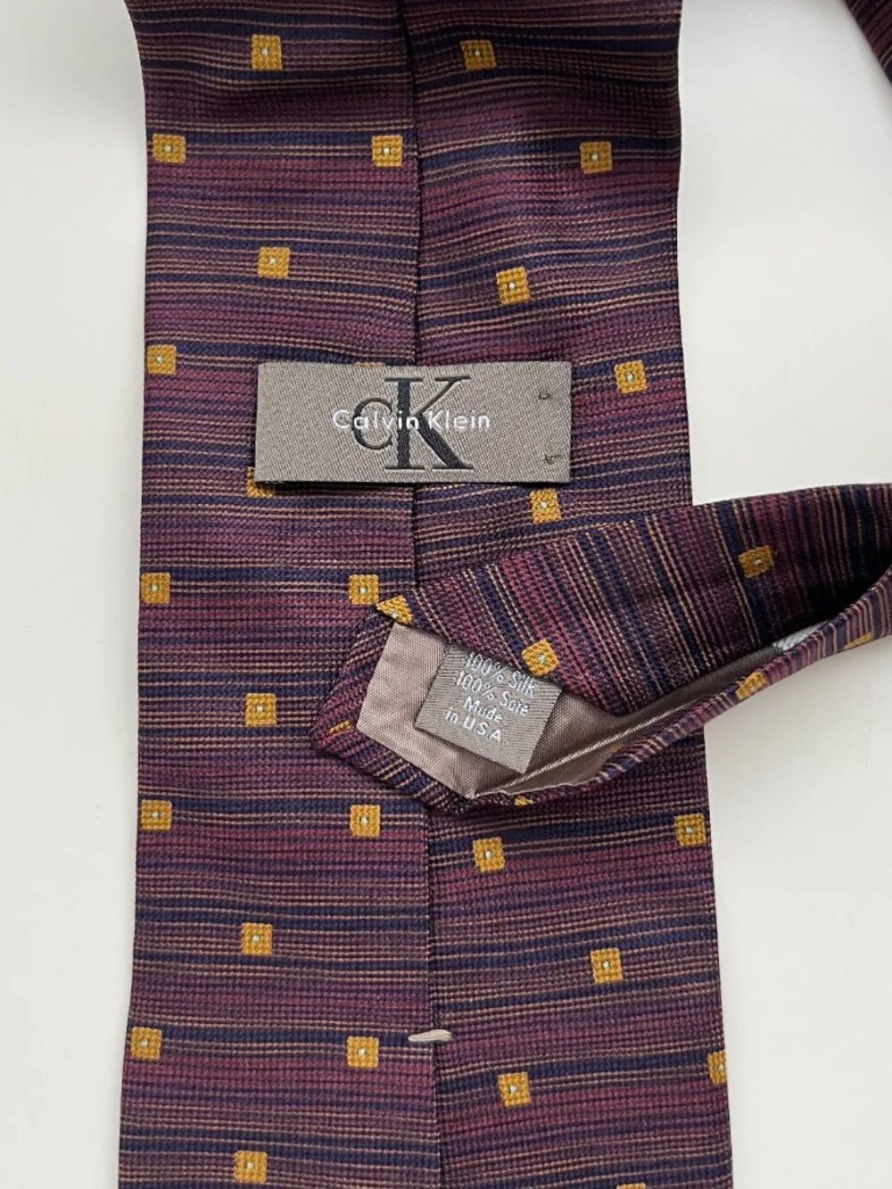 Calvin Klein Purple gold geometric silk tie vintage corporate formal retro